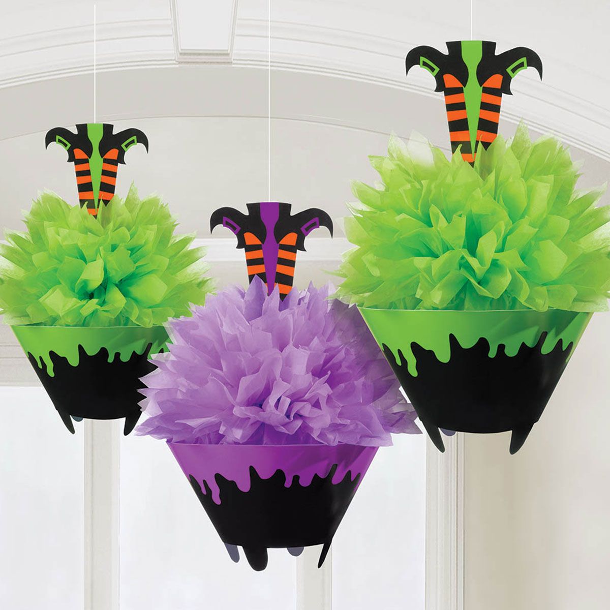 Fluffy Decorations - Witches' Crew Green & Purple (3ct)