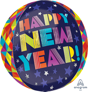 Geometric NEW YEAR ORBZ Dimensional Round Foil Balloon
