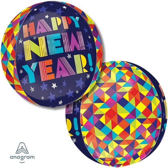 Geometric NEW YEAR ORBZ Dimensional Round Foil Balloon