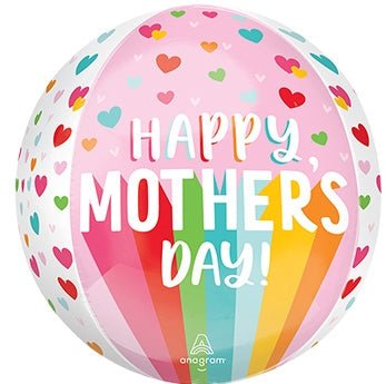 Happy Mothers Day Bright Stripes & Hearts - ORBZ - Dimensional Round Foil Balloon - IRP