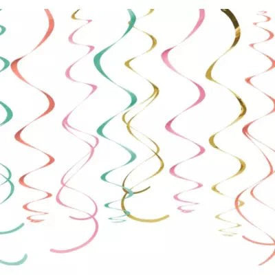 Pastel Rainbow & Gold Swirl Decoration 12pc