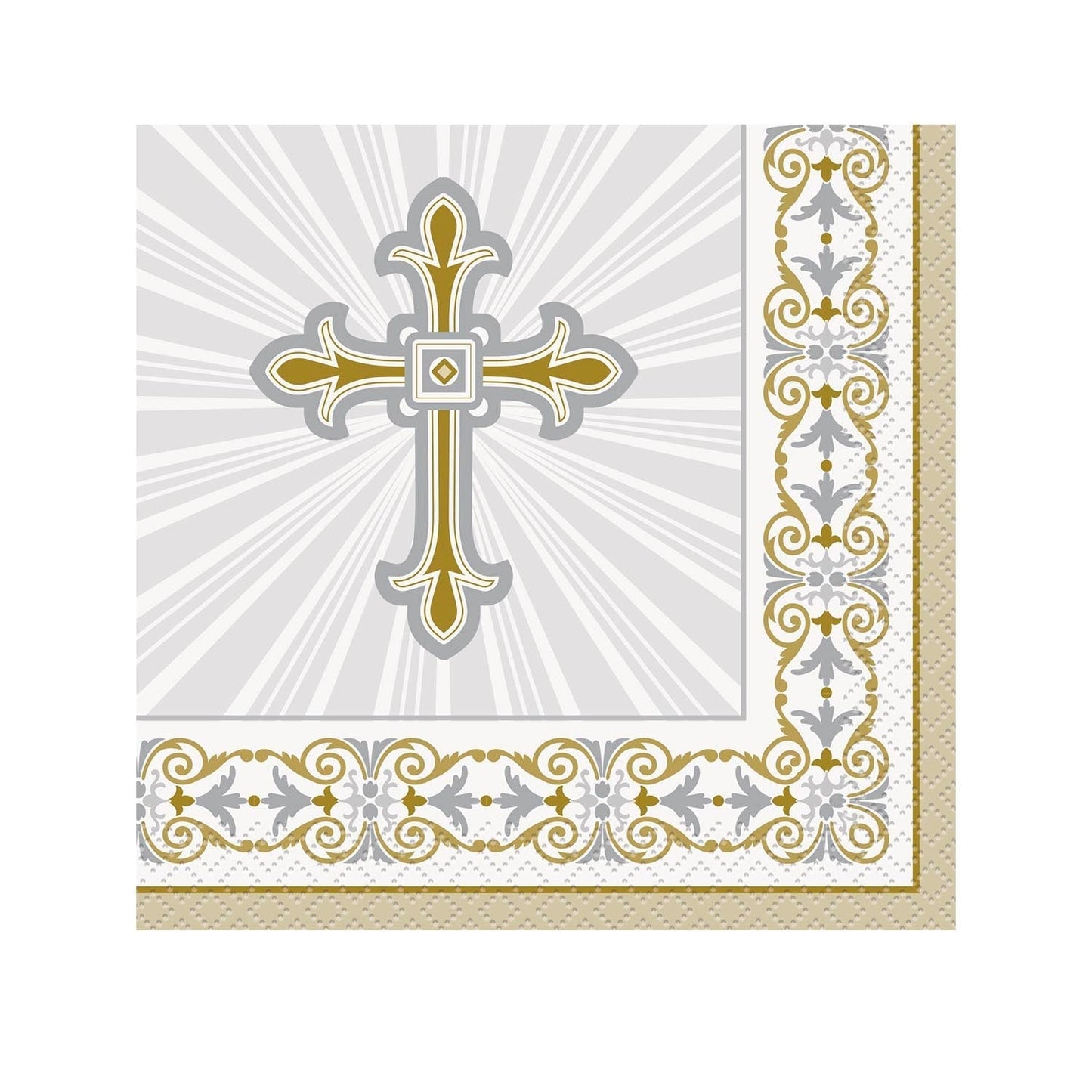 Radiant Cross Gold and Silver Beverage Napkins 16ct