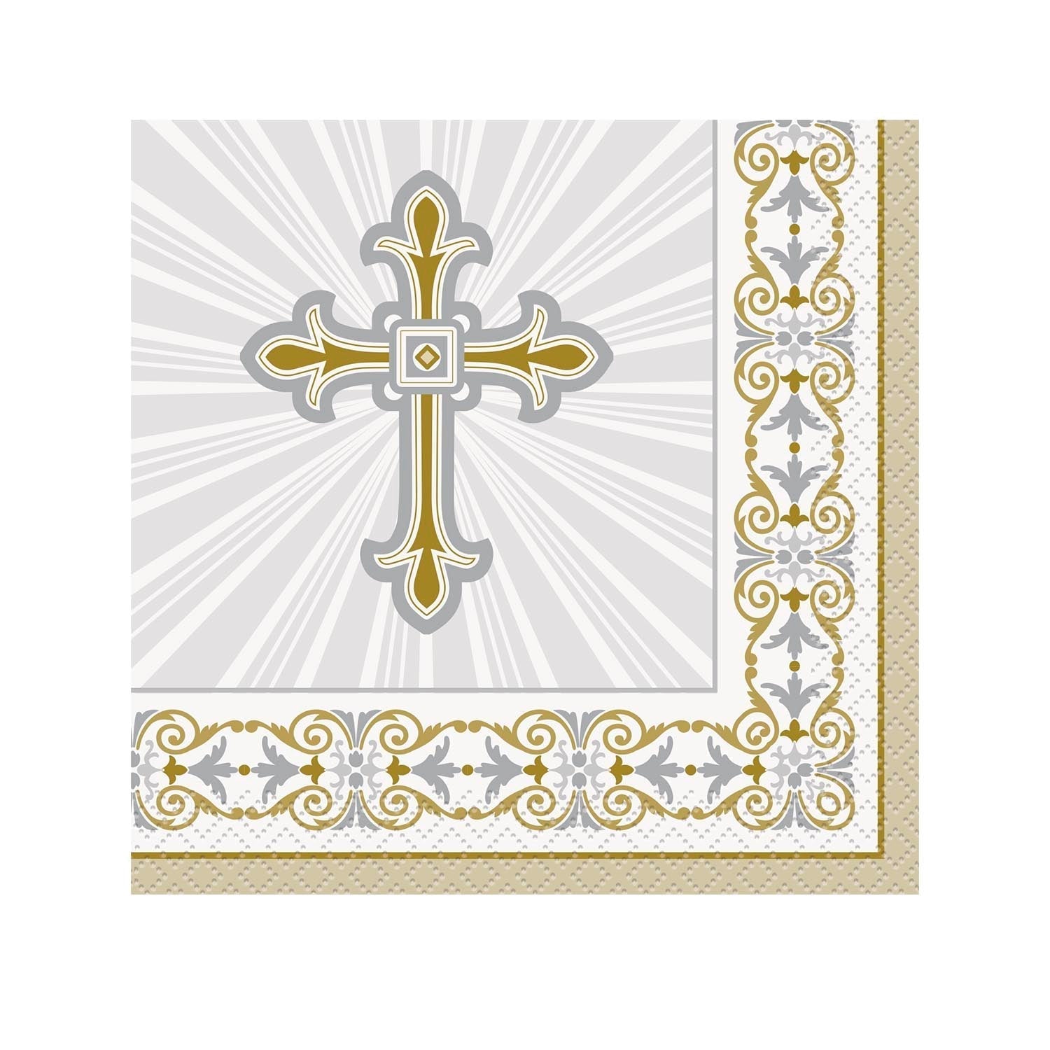 Radiant Cross Gold and Silver Beverage Napkins 16ct
