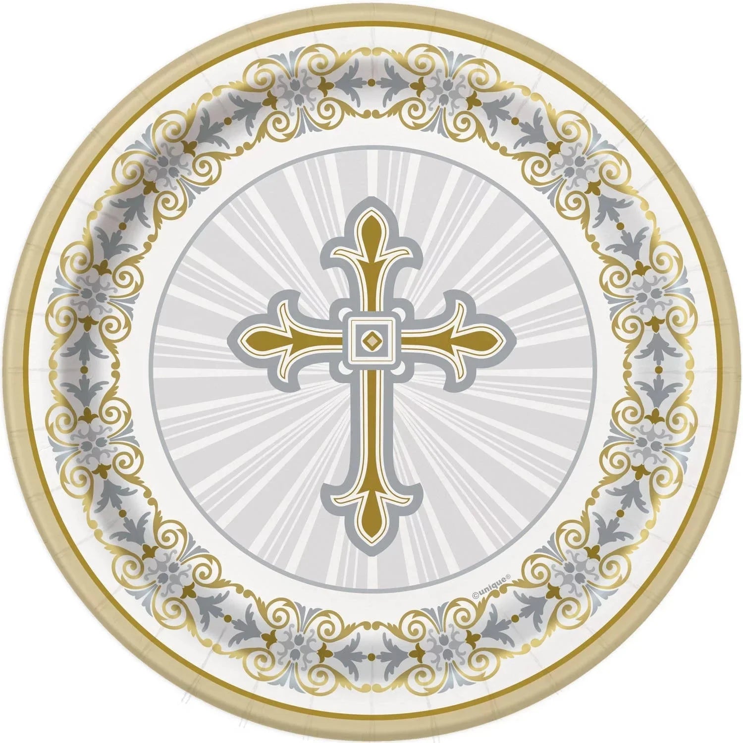 Religious Cross Gold & Silver 7" Paper Plates 8ct