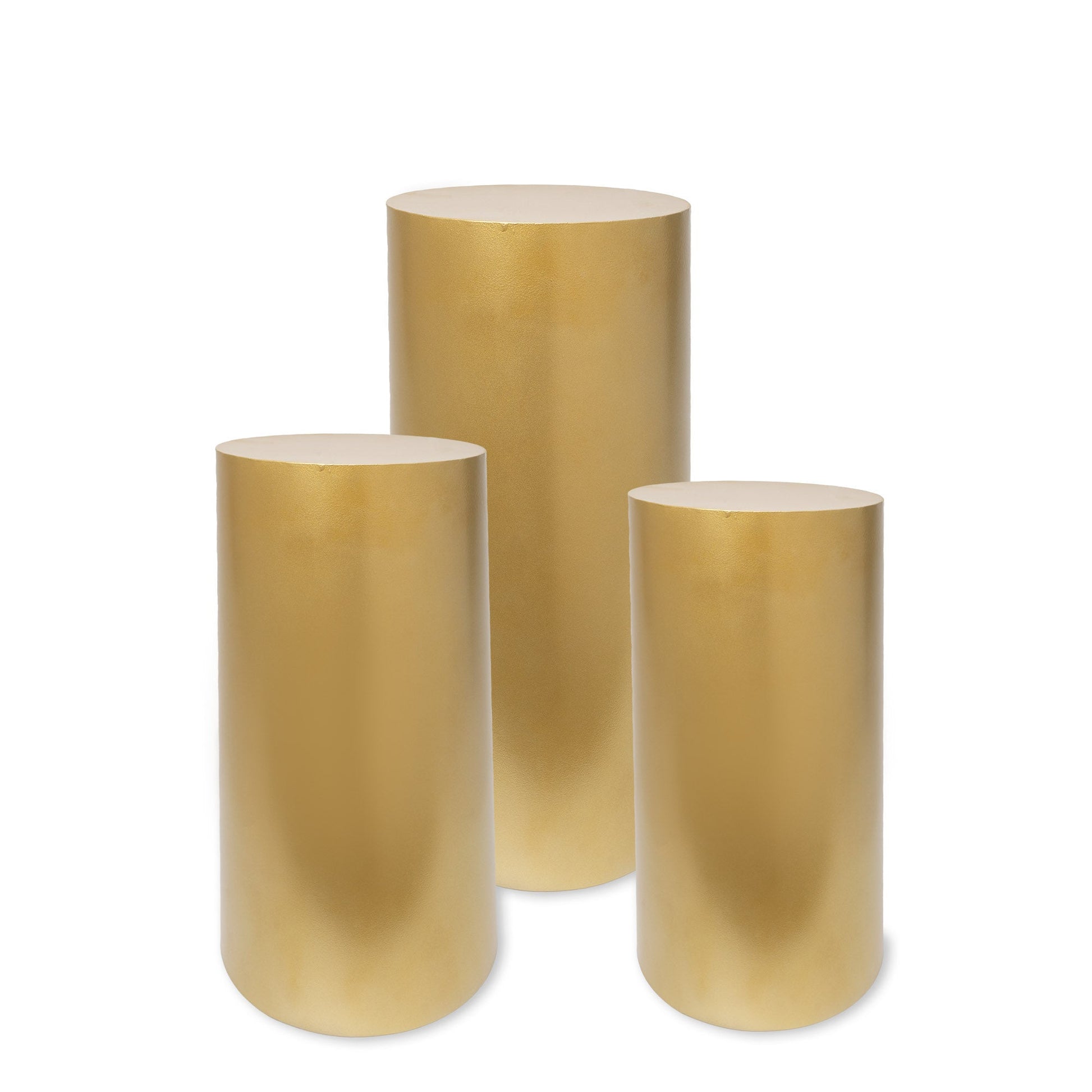 MATTE GOLD METAL CYLINDER PEDESTAL SET OF 3